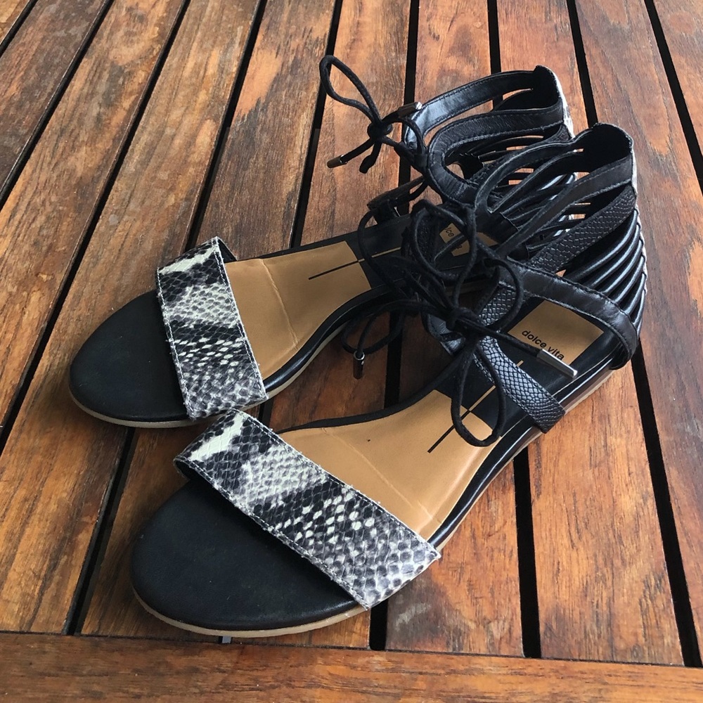Dolce Vita Black and Snake Print Sandals size 7